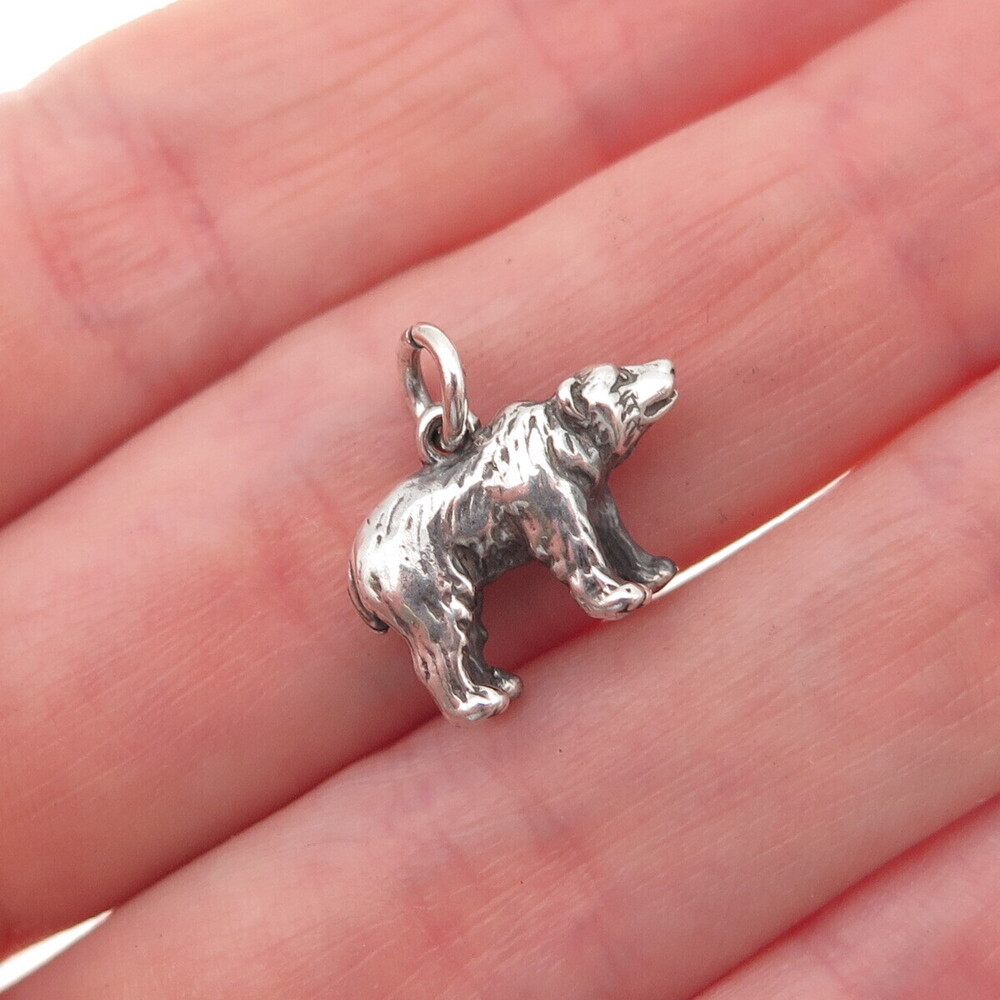 925 Sterling Silver Vintage Bear Oxidized 3D Mini Charm Pendant
